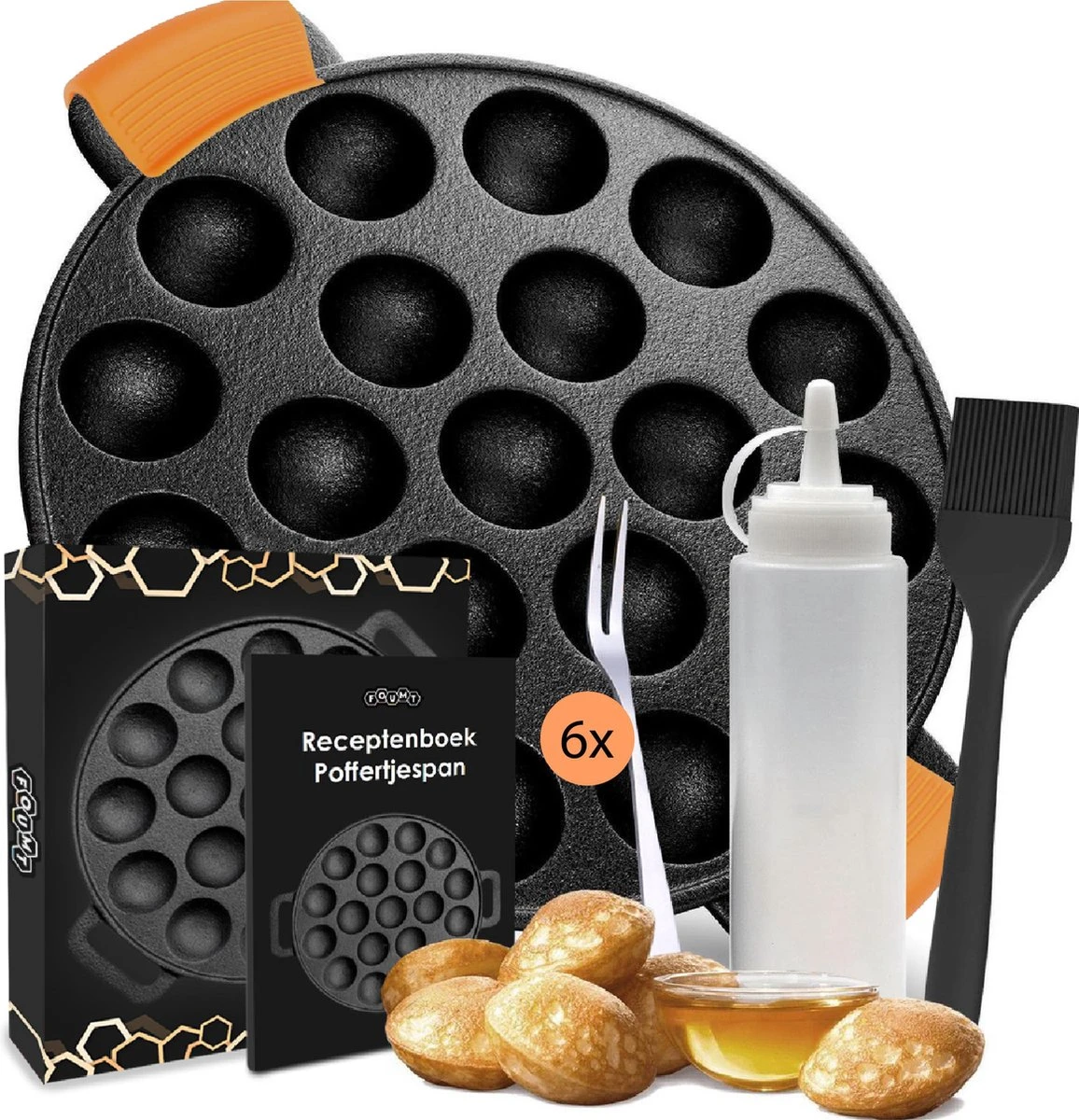 Ocina Poffertjespan – Combo pack – 19 Poffertjes – Poffertjesmaker – Poffertjespan inductie – Poffertjespan electrisch – Gietijzeren pan - Inclusief doseerfles, handvaten, 6x poffertjesvorken en invetkwast – Gratis Receptenboek Ocina Poffertjespan – Combo Pack – 19 Poffertjes – Poffertjesmaker – Poffertjespan Inductie – Poffertjespan Electrisch – Gietijzeren Pan - Inclusief Doseerfles, Handvaten, 6x Poffertjesvorken En Invetkwast – Gratis Receptenboek -Beroemde Keukenserie Winkel