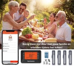 Hermanos® Digitale BBQ Thermometer Draadloos - Keukenthermometer - Bluetooth Met App - 4 Sondes - Magneet - Incl. Batterijen 2 Hermanos® Digitale BBQ Thermometer Draadloos - Keukenthermometer - Bluetooth Met App - 4 Sondes - Magneet - Incl. Batterijen -Beroemde Keukenserie Winkel 1200x1061