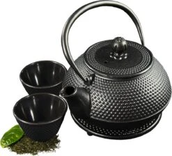 SakuraTea - Theepot Set - 4-delig - Gietijzer - Zwart - 0.8L - 2 Kopjes (100ml) -Beroemde Keukenserie Winkel 1200x1086