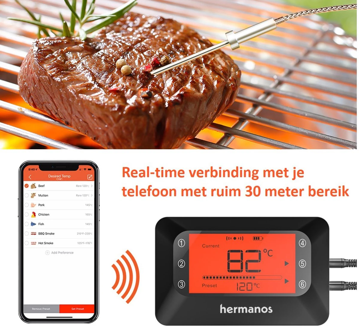 Hermanos® Digitale BBQ Thermometer Draadloos - Keukenthermometer - Bluetooth met app - 4 Sondes - Magneet - Incl. Batterijen Hermanos® Digitale BBQ Thermometer Draadloos - Keukenthermometer - Bluetooth Met App - 4 Sondes - Magneet - Incl. Batterijen -Beroemde Keukenserie Winkel 1200x1123 2