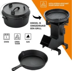 Dutch Mountains Gietijzeren Pannenset 7-delig - Dutch Oven – Braadpan - Grillpan - Hapjespan - Kookset In Houten Transportkist - Deksellifter - Brander -Beroemde Keukenserie Winkel 1200x1185