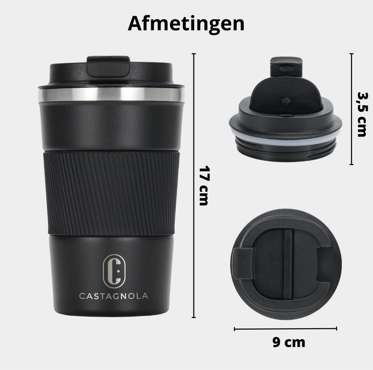 Castagnola Design RVS Koffiebeker To Go - Zwart - 380ml - Thermosbeker - Theebeker Castagnola Design RVS Koffiebeker To Go - Zwart - 380ml - Thermosbeker - Theebeker -Beroemde Keukenserie Winkel