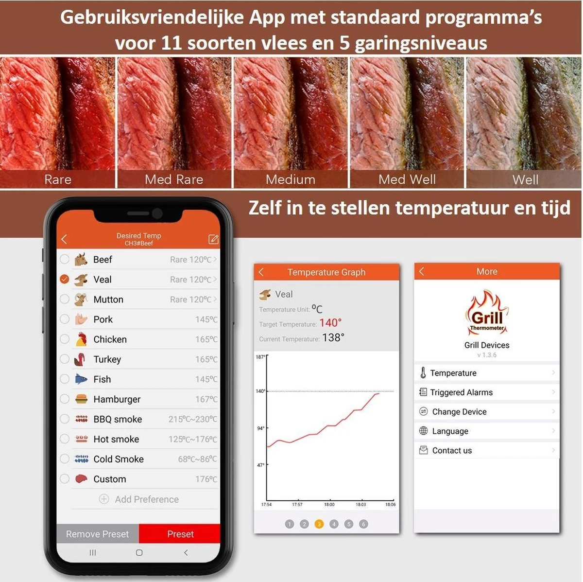 Hermanos® Digitale BBQ Thermometer Draadloos - Keukenthermometer - Bluetooth met app - 4 Sondes - Magneet - Incl. Batterijen Hermanos® Digitale BBQ Thermometer Draadloos - Keukenthermometer - Bluetooth Met App - 4 Sondes - Magneet - Incl. Batterijen -Beroemde Keukenserie Winkel 1200x1197 7