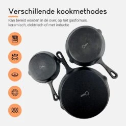Ocina Gietijzeren Pan – Set Van 3 Stuks – ø25cm, ø19.5cm En ø16cm - Skillet - Koekenpan – Hapjespan – Koekenpan Inductie – Koekenpannenset - Gietijzeren Pan Bbq - Gietijzer - Incl. Receptenboek -Beroemde Keukenserie Winkel 1200x1200 111