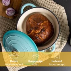 Chefarone Gietijzeren Pan - Braadpan Inclusief Deksel - Geschikt Voor Alle Warmtebronnen - Geëmailleerd Blauw -Beroemde Keukenserie Winkel 1200x1200 308