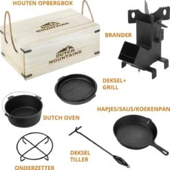 Dutch Mountains Gietijzeren Pannenset 7-delig - Dutch Oven – Braadpan - Grillpan - Hapjespan - Kookset In Houten Transportkist - Deksellifter - Brander -Beroemde Keukenserie Winkel 1200x1200 464