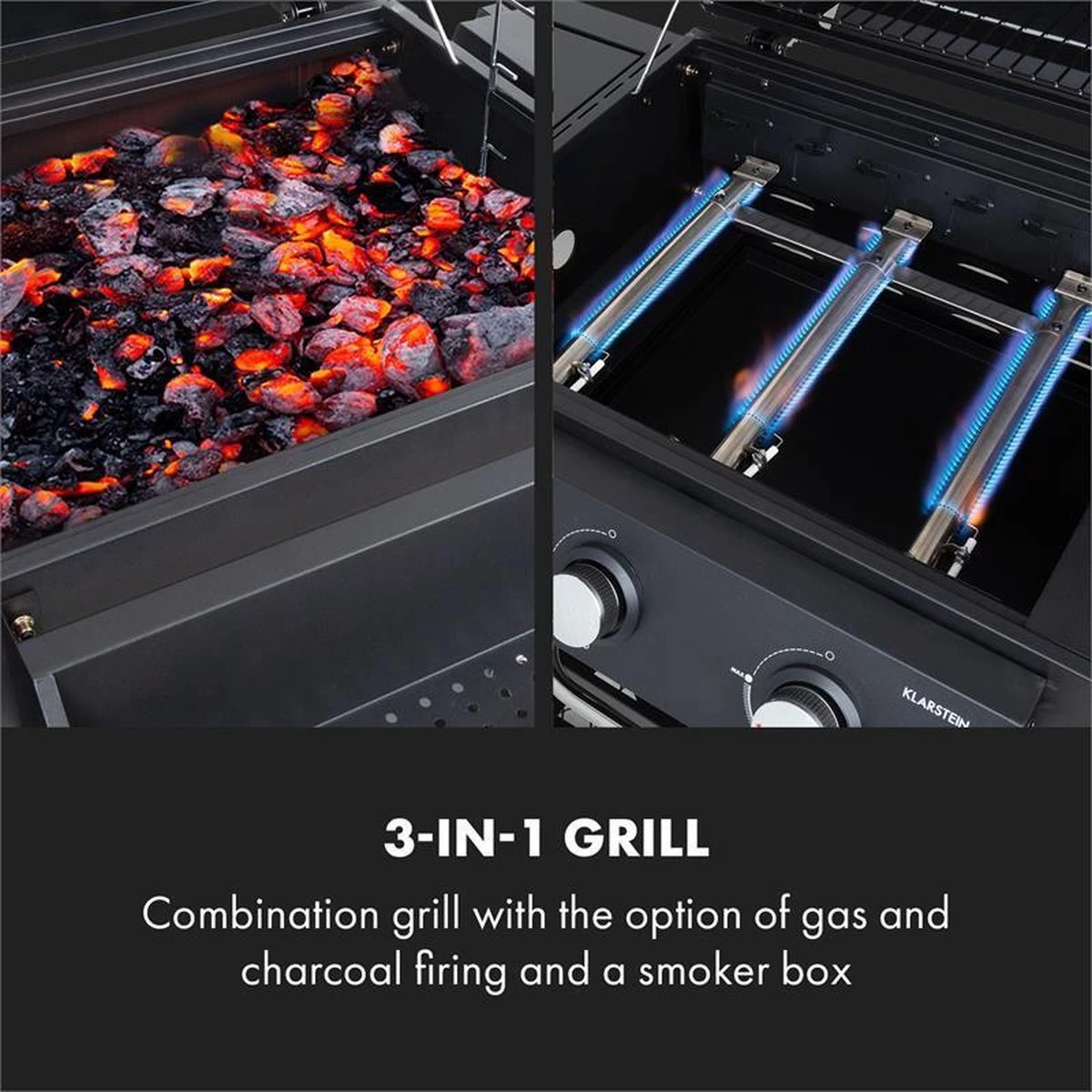 Klarstein Kingsville Double barbecue - Houtskool- en gasbarbecue - Smoker BBQ - Inclusief deksels en thermometer - Met 2 roosters - Zwart Klarstein Kingsville Double Barbecue - Houtskool- En Gasbarbecue - Smoker BBQ - Inclusief Deksels En Thermometer - Met 2 Roosters - Zwart -Beroemde Keukenserie Winkel 1200x1200 551