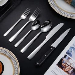 Deleca 8 Persoons Bestekset (48-delig) - Lepels, Messen, Vorken & Steakmessen - Vaatwasserbestendig - Zilver / RVS -Beroemde Keukenserie Winkel 1200x1200 671