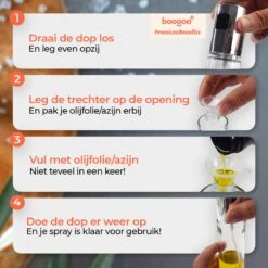 BooGoo® - RVS Olijfolie Sprayer Extreme Deluxe - Olijfolie Fles Verstuiver Voor Keuken - Oliespray - Oliefles - BBQ Accesoires - Olie Pomp Bakspray - Cooking Spray -Beroemde Keukenserie Winkel 1200x1200 720