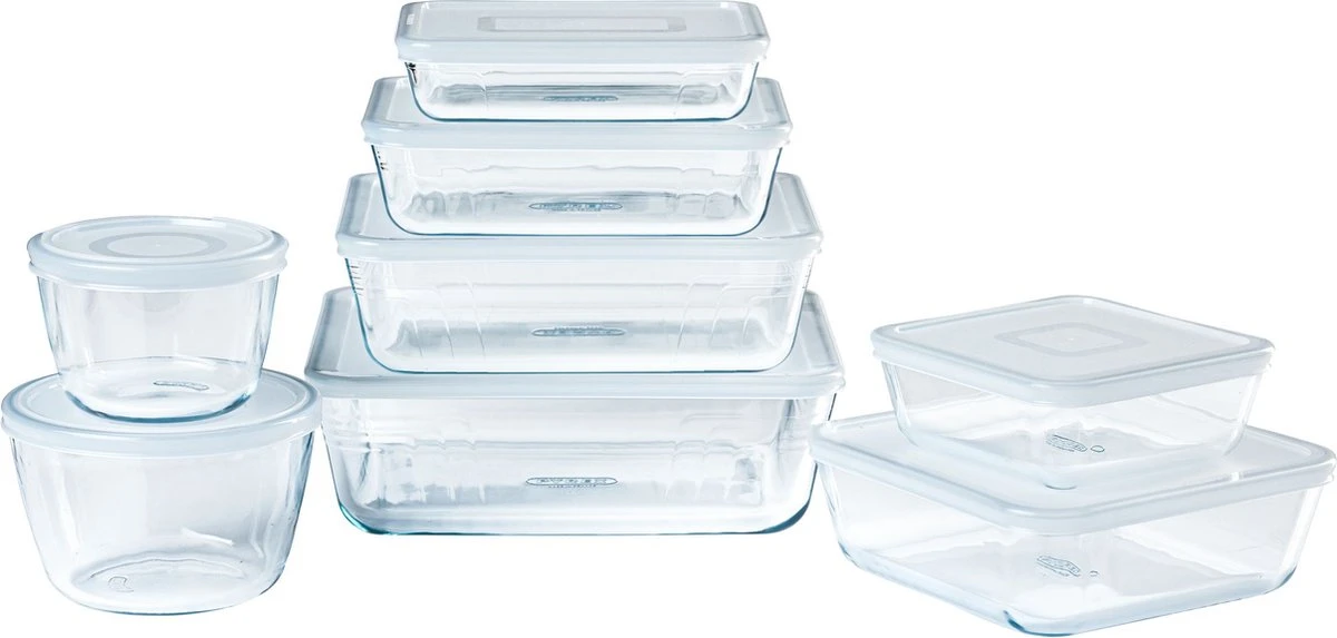 Pyrex - Cook & Freeze Schaal met Deksel Set van 8 Stuks - Transparant/Wit Pyrex - Cook & Freeze Schaal Met Deksel Set Van 8 Stuks - Transparant/Wit -Beroemde Keukenserie Winkel