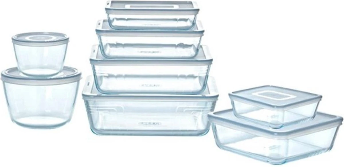 Pyrex - Cook & Freeze Schaal met Deksel Set van 8 Stuks - Transparant/Wit Pyrex - Cook & Freeze Schaal Met Deksel Set Van 8 Stuks - Transparant/Wit -Beroemde Keukenserie Winkel