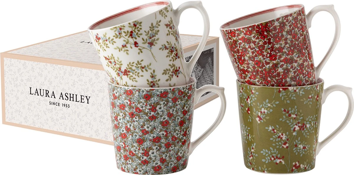 Laura Ashley Stockbridge Collectables - Laura Ashley Giftset 4 Bekers 32 cl. Laura Ashley Stockbridge Collectables - Laura Ashley Giftset 4 Bekers 32 Cl. -Beroemde Keukenserie Winkel