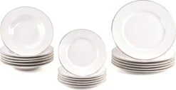 LeRijn® Serviesset Deventer 6 Persoons - 18 Delig - Licht Crème Wit Met Gouden Rand En Motief - Dinerborden - Soepborden - Dessertborden - Borden Servies - Bordenset -Beroemde Keukenserie Winkel 1200x612 2