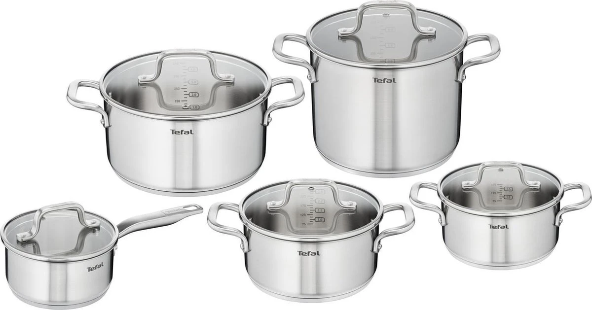 Tefal Virtuoso Pannenset 5 delig - Hoge kookpan Ø 22 cm + Steelpan Ø 16 cm + Kookpannen Ø 18/20/24 cm Tefal Virtuoso Pannenset 5 Delig - Hoge Kookpan Ø 22 Cm + Steelpan Ø 16 Cm + Kookpannen Ø 18/20/24 Cm -Beroemde Keukenserie Winkel