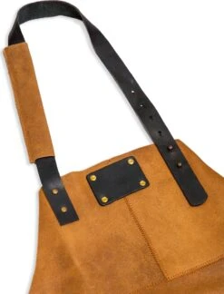 Leren Schort – Soepel Licht Bruin Leer - Barbecueschort - Kokschort - Kookschort – Keukenschort Man – 81 X 56 Cm -Beroemde Keukenserie Winkel 915x1200