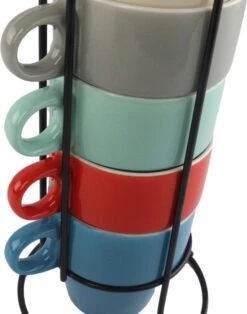 Orange85 Koffiekopjes - Met Houder - Set Van 6 - Gekleurd - 300 Ml - Keramiek -Beroemde Keukenserie Winkel 945x1200