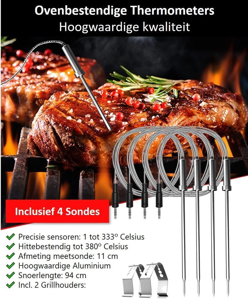 Hermanos® Digitale BBQ Thermometer Draadloos - Keukenthermometer - Bluetooth met app - 4 Sondes - Magneet - Incl. Batterijen Hermanos® Digitale BBQ Thermometer Draadloos - Keukenthermometer - Bluetooth Met App - 4 Sondes - Magneet - Incl. Batterijen -Beroemde Keukenserie Winkel 996x1200 1